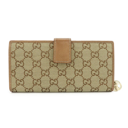 GUCCI Interlocking G GG Canvas Leather Long Wallet Light Brown