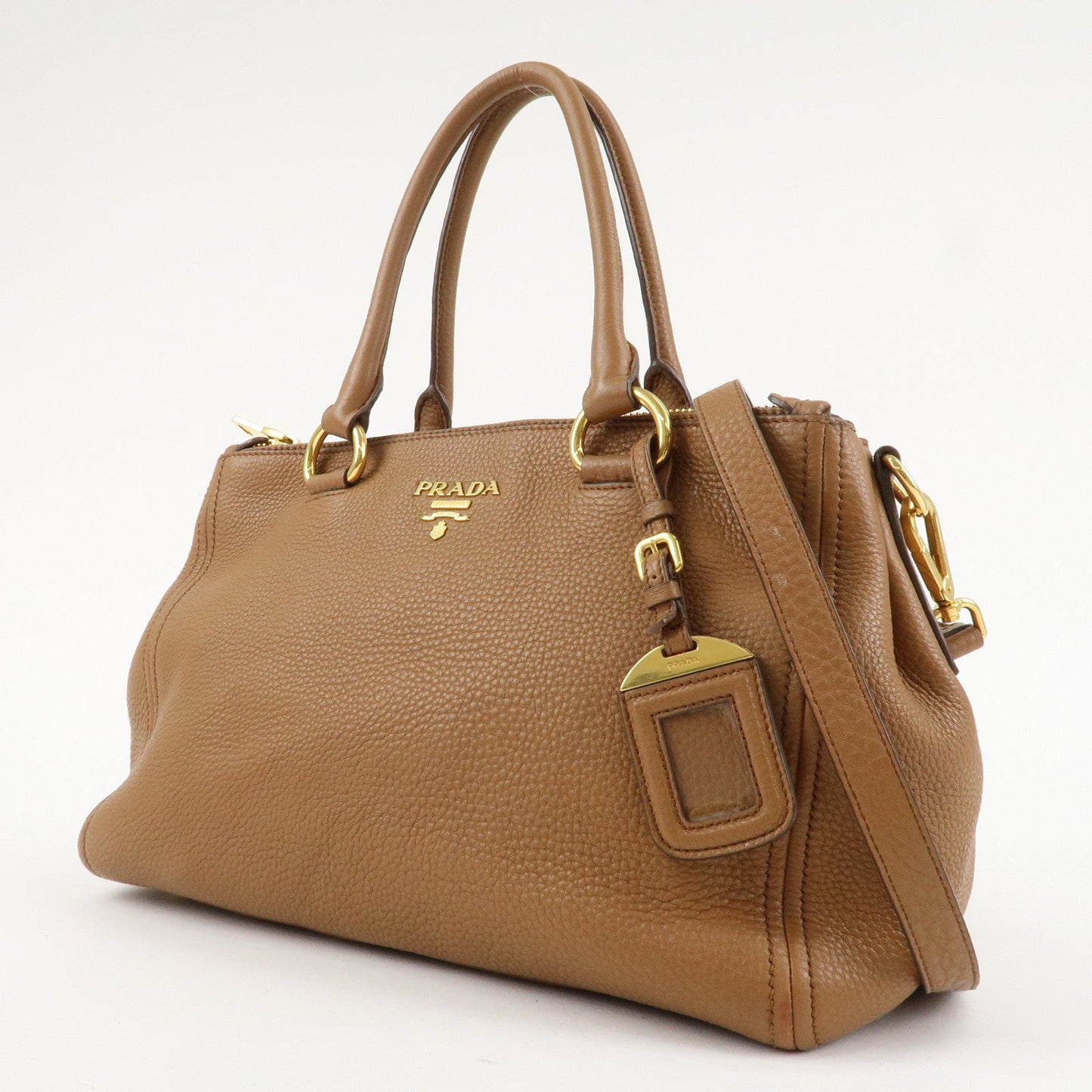 PRADA Logo VIT.DAINO Calf Leather 2Way Tote Bag Brown 1BA866  d