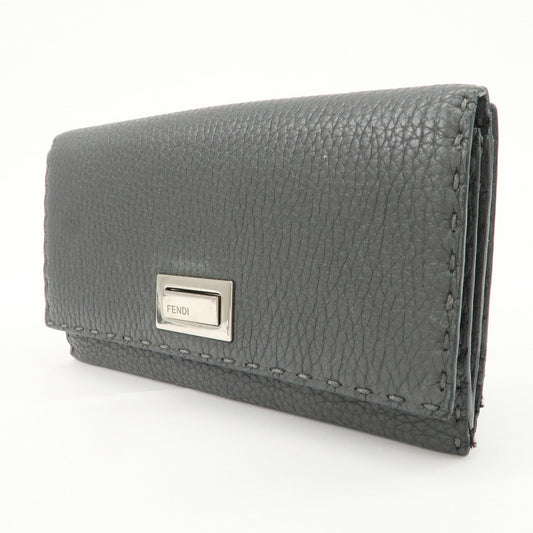 FENDI Selleria Leather Peekaboo Bi-Fold Long Wallet Gray 8M0308