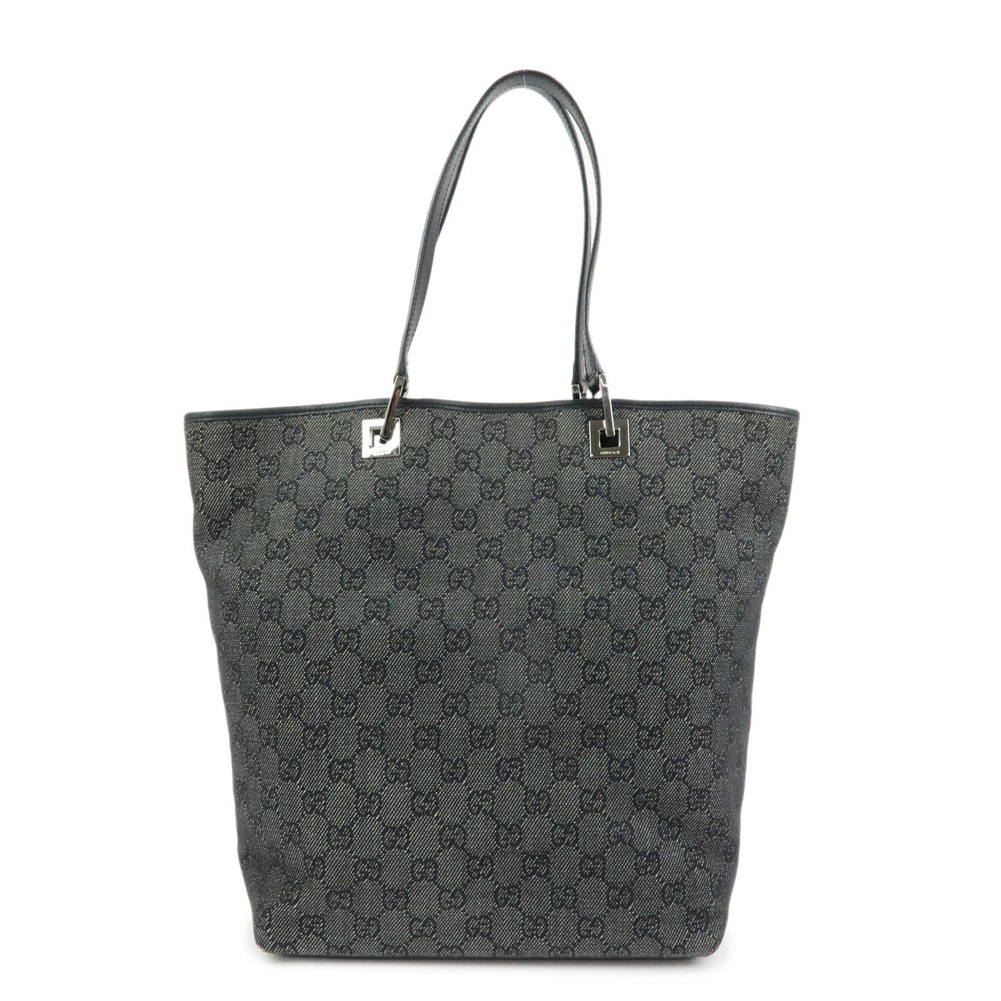 GUCCI GG Denim Leather Tote Bag Shoulder Bag Black 31243