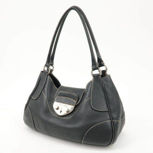PRADA Logo Leather Shoulder Bag Hand Bag Black BR3593  d