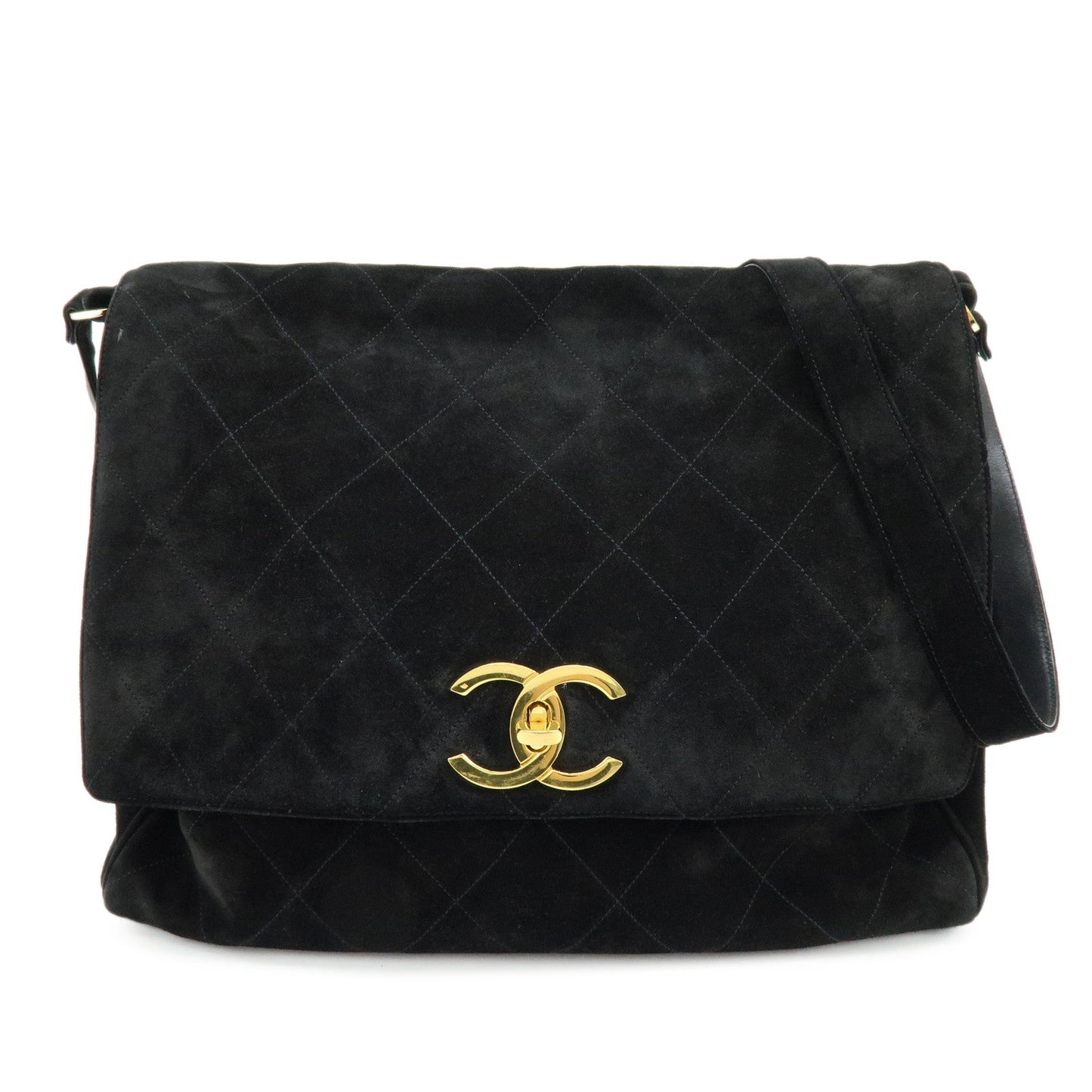 CHANEL Matelasse COCO Mark Suede Lamb Skin Shoulder Bag Black