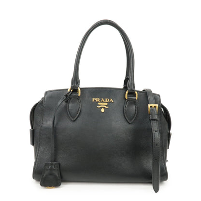 PRADA Leather 2Way Bag Shoulder Hand Bag Black Gold  d