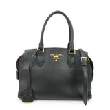 PRADA Leather 2Way Bag Shoulder Hand Bag Black Gold  d