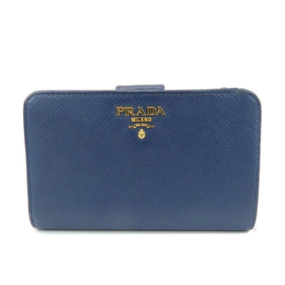 PRADA Saffiano Leather Compact Wallet Navy Gold 1ML225