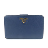 PRADA Saffiano Leather Compact Wallet Navy Gold 1ML225