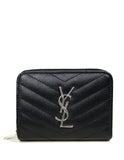 Saint Laurent Monogram Chevron Leather Compact Zip Around Wallet