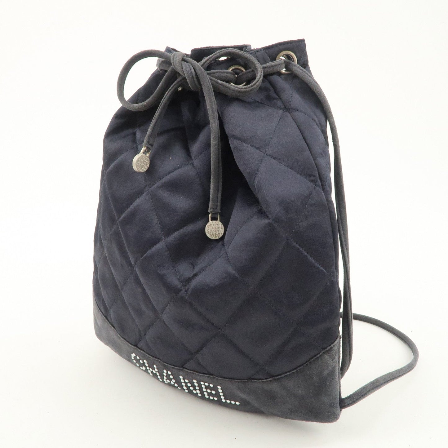 CHANEL Matelasse Satin Suede Drawstring Back Pack Black  d