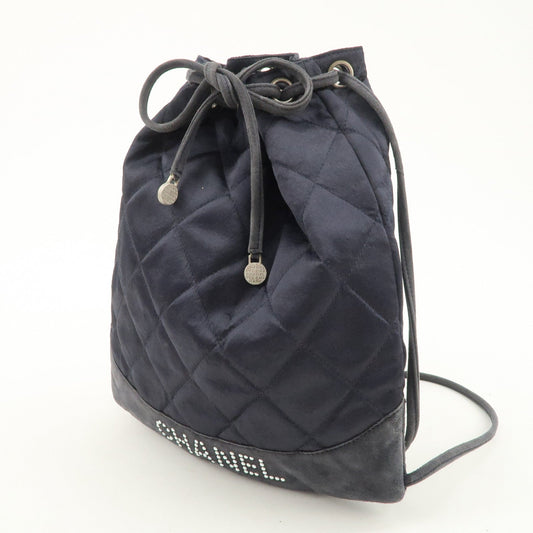 CHANEL Matelasse Satin Suede Drawstring Back Pack Black  d