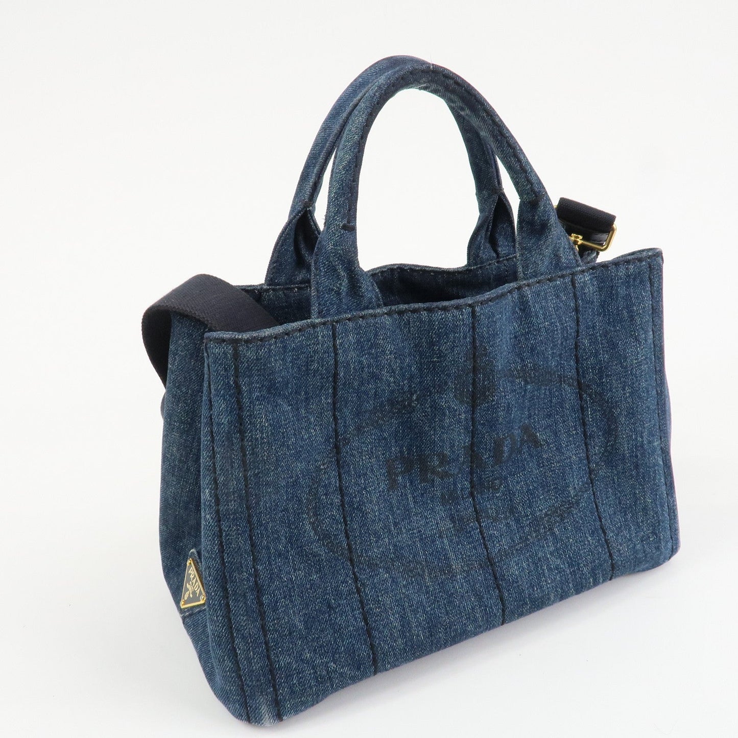 PRADA Denim Canapa Mini 2Way Tote Bag Shoulder Bag Blue 1BG439  d