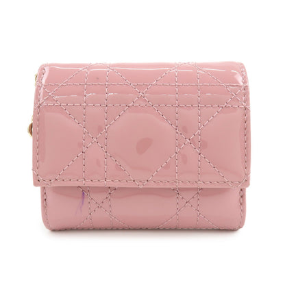 Christian Dior Cannage Patent Leather Bi-fold Compact Wallet Pink