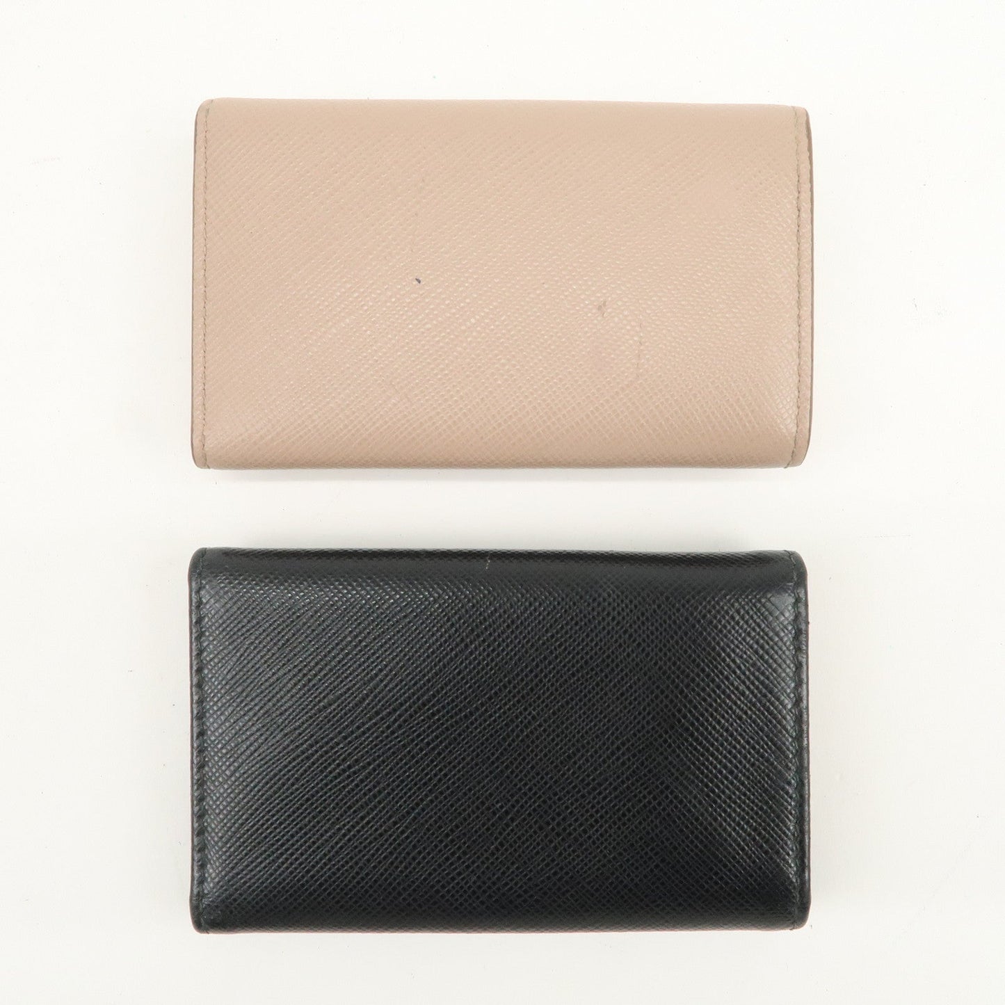 PRADA Logo Leather Set Of 2 Key Chains Black Beige 1PG222/1PG004