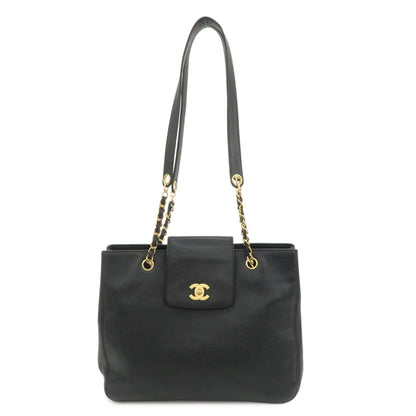 CHANEL COCO Mark Caviarskin Chain Tote Bag Shoulder Bag Black Gold