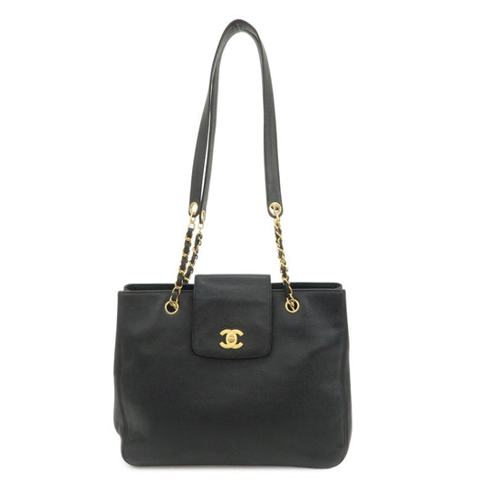 CHANEL COCO Mark Caviarskin Chain Tote Bag Shoulder Bag Black Gold