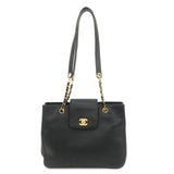 CHANEL COCO Mark Caviarskin Chain Tote Bag Shoulder Bag Black Gold