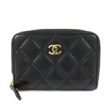 CHANEL Matelasse Lamb skin Classic Zippy Coin Case Black AP0216