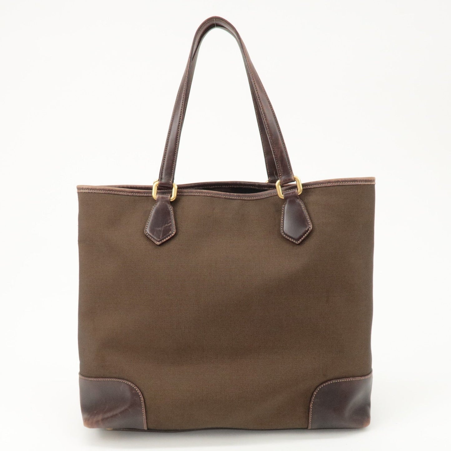 PRADA Triangle Logo Jacquard Leather 2Way Bag Tote Bag Brown  d