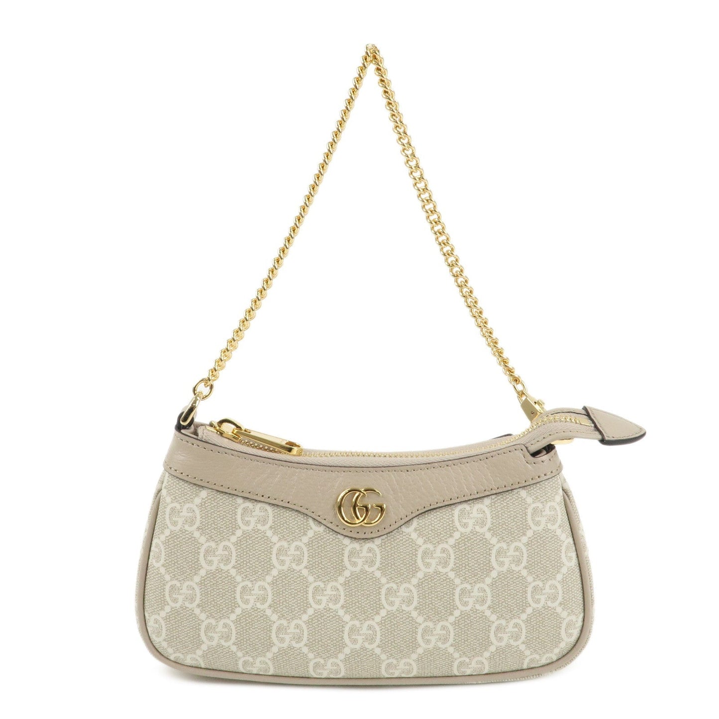 GUCCI Leather GG Supreme Chain Pouch Hand Bag Beige Brown 764960  d