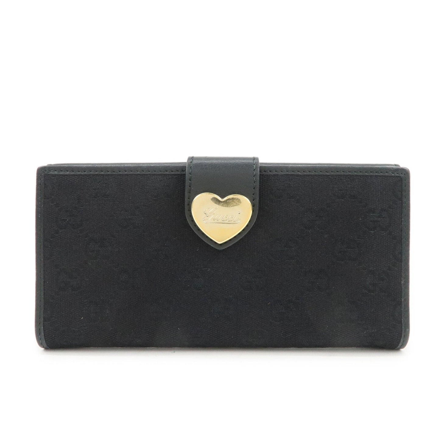GUCCI Lovely Heart GG Monogram Canvas Leather Long Wallet 203550