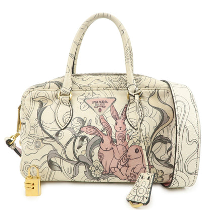 PRADA Triangle Logo Leather 2Way Hand Shoulder Bag Rabbit 1BB113