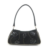 PRADA Nylon Leather Shoulder Bag Hand Bag Flower Motif Black