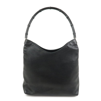 GUCCI Bamboo Leather Shoulder Bag Hand Bag Black 001?3244