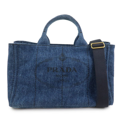 PRADA Denim Canapa Large 2Way Bag Tote Bag Shoulder Bag Navy B1872B