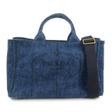 PRADA Denim Canapa Large 2Way Bag Tote Bag Shoulder Bag Navy B1872B