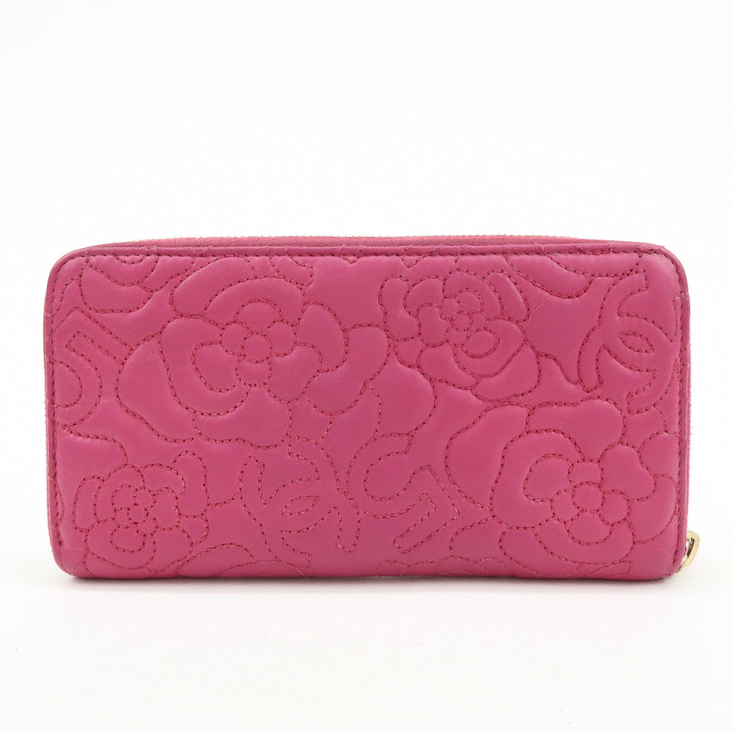 CHANEL Camellia No.5 COCO Mark Calf Leather Zippy Long Wallet Pink