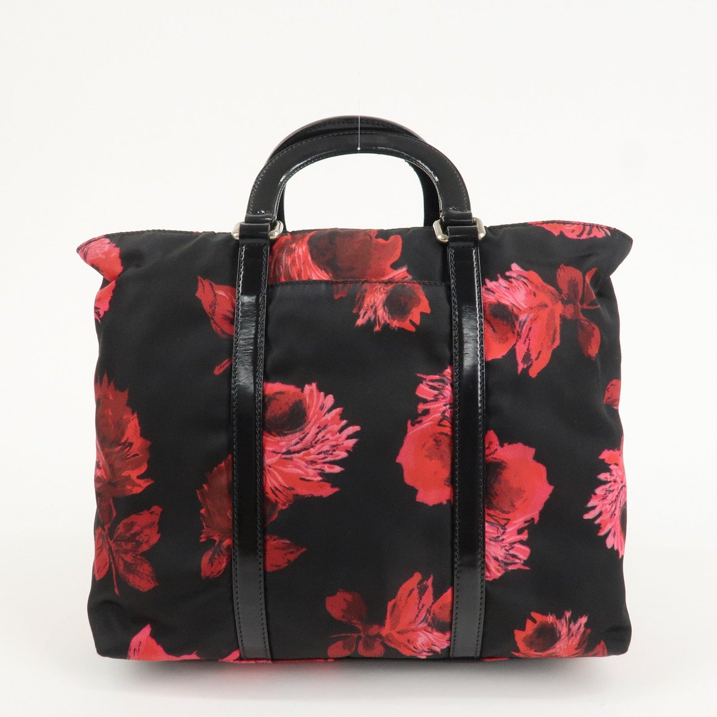 PRADA Triangle Logo Nylon Patent Leather 2Way Bag Flower BN1066  d