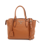 PRADA Logo Leather 2Way Bag Hand Bag Shoulder Bag Brown 1BA205