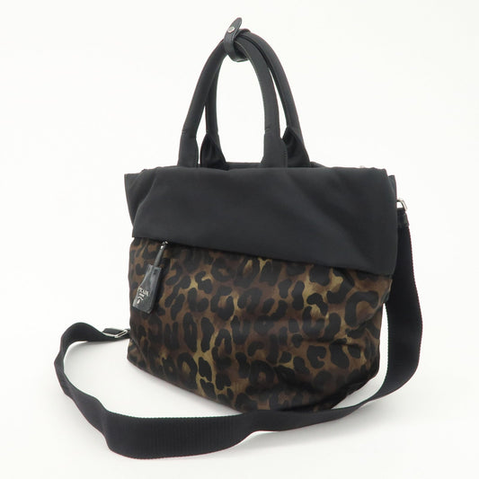 PRADA Logo Nylon 2Way Hand Tote Shoulder Bag Leopard Black B1959V