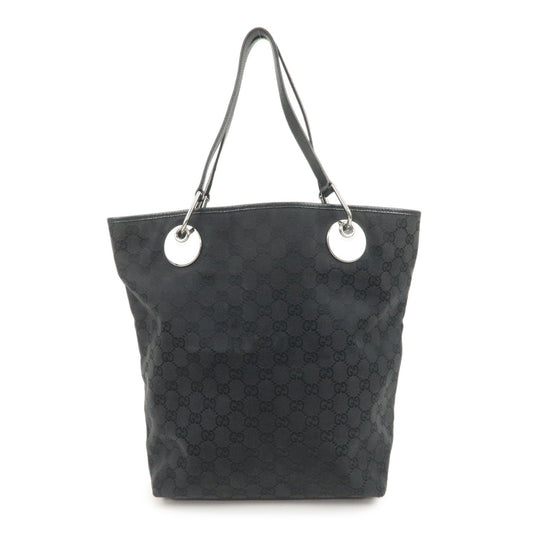 GUCCI Logo GG Canvas Leather Tote Bag Hand Bag Black 120836