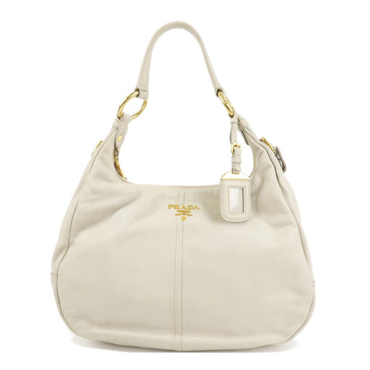 PRADA Logo Leather Shoulder Bag Hand Bag Ivory Gold Hardware  d