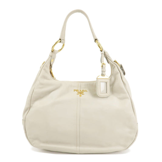 PRADA Logo Leather Shoulder Bag Hand Bag Ivory Gold Hardware  d