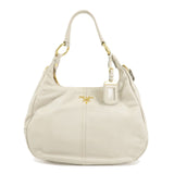 PRADA Logo Leather Shoulder Bag Hand Bag Ivory Gold Hardware  d