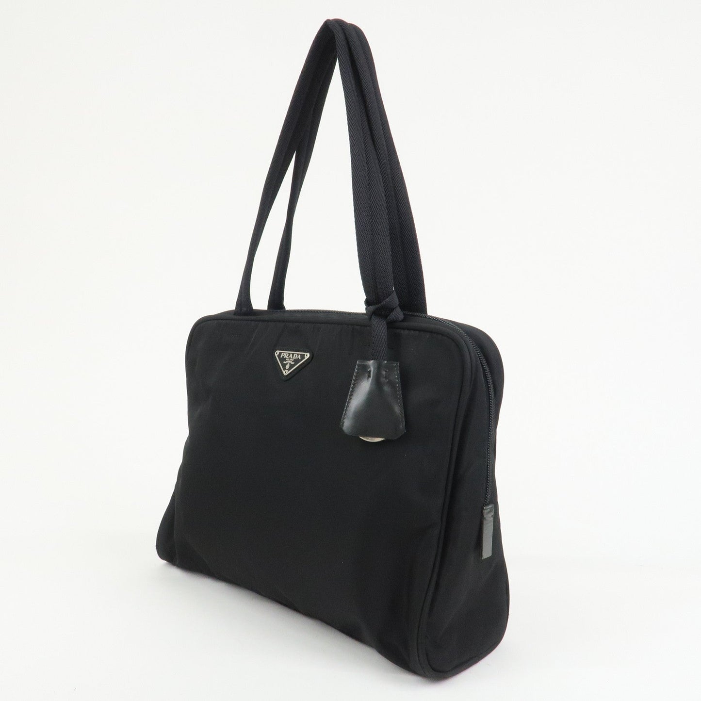 PRADA Triangle Logo Nylon Leather Shoulder Bag Hand Bag Black
