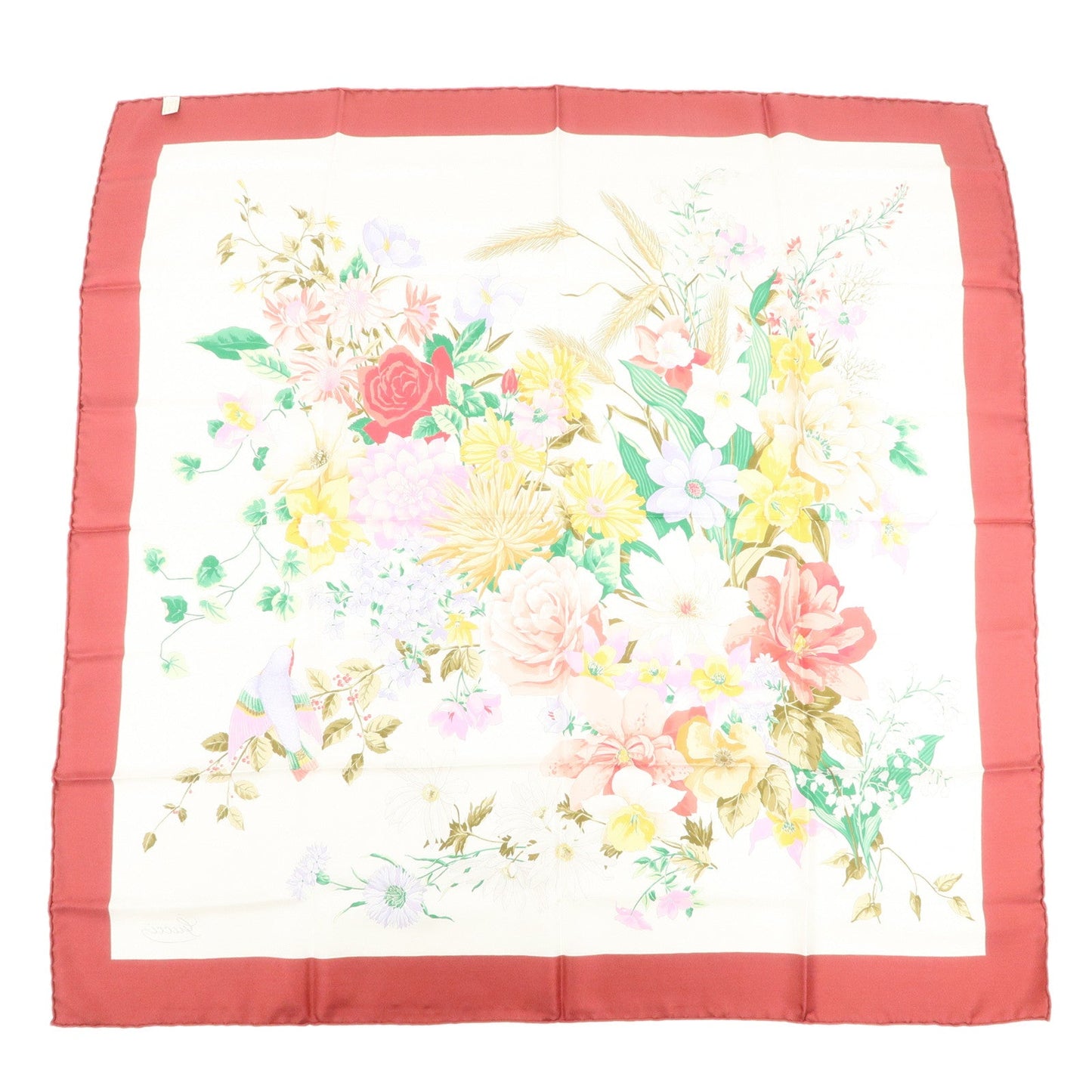 GUCCI Logo Silk 100??Scarf Red Flora Multicolor