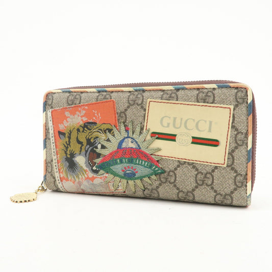 GUCCI GG Supreme Courier Round Zippy Long Wallet Beige 473909