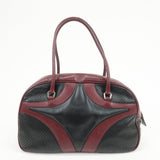 PRADA Leather Boston Bag Bowling Bag Hand Bag Black Bordeaux B10524