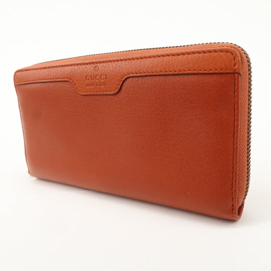 GUCCI Bamboo Leather Long Round Zippy Wallet Orange 339178  d