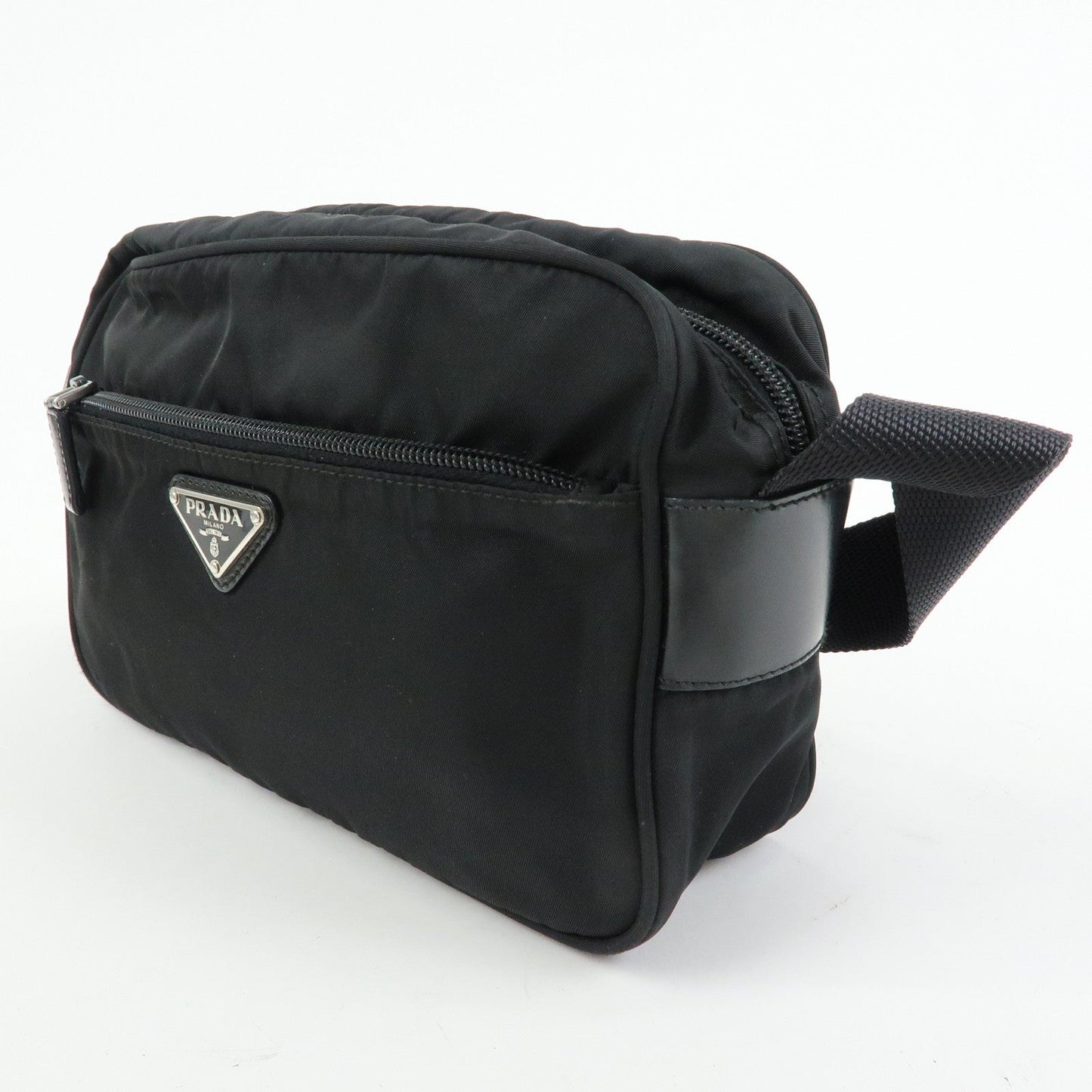 PRADA Triangle Logo Nylon Shoulder Bag Crossbody Bag Black BT0166