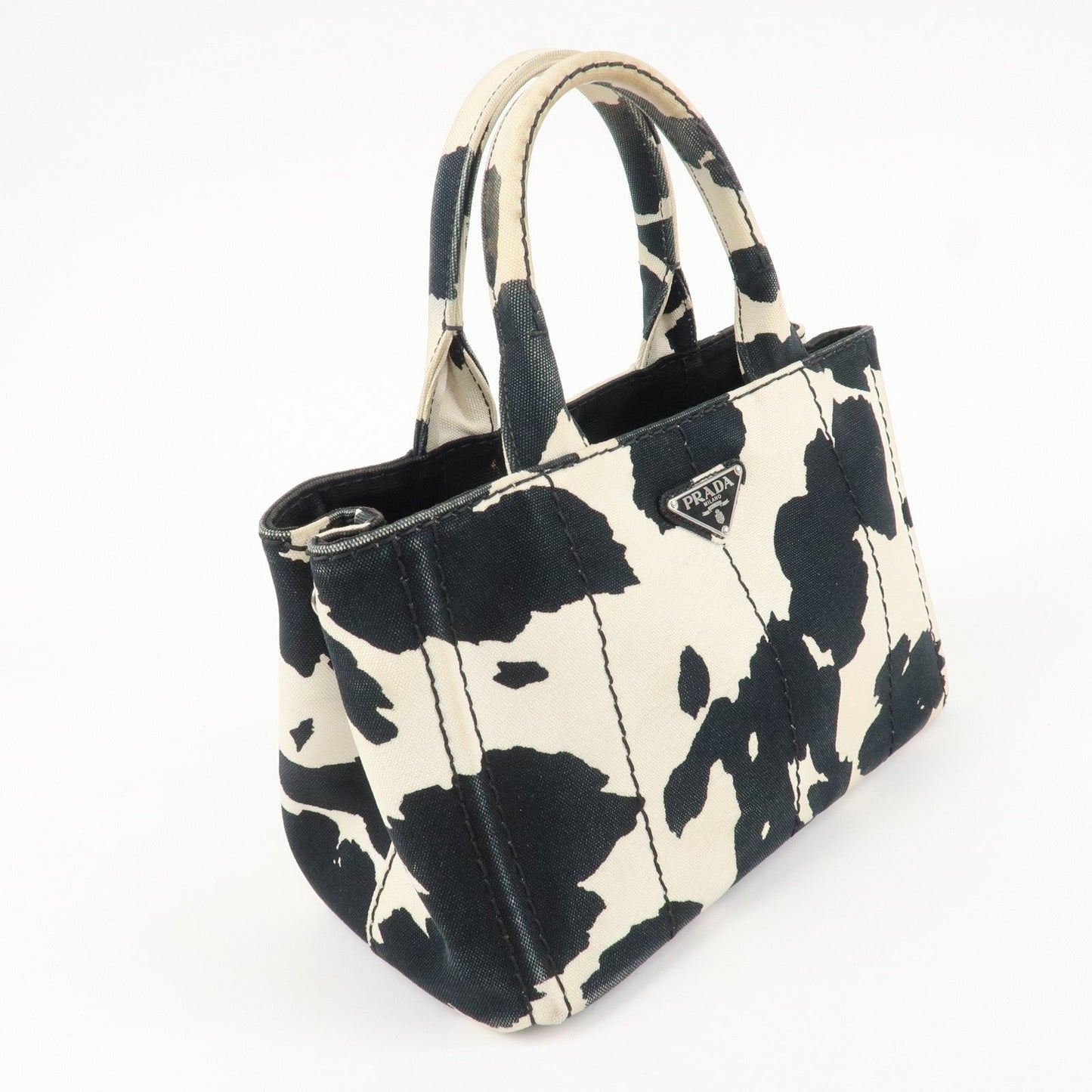 PRADA Logo Canapa Mini Canvas 2Way Bag Hand Bag Black White B2439G  d