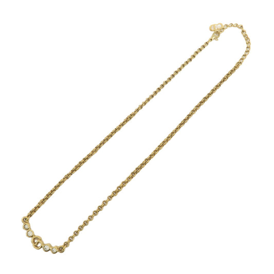 Christian Dior CD Logo Metal Rhinestone Necklace Choker Gold