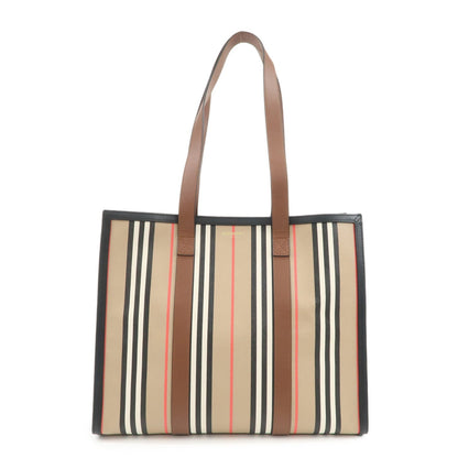 BURBERRY PVC Leather Tote Bag Shoulder Bag Beige Brown