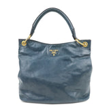 PRADA Logo Leather Shoulder Bag Hand Bag Blue