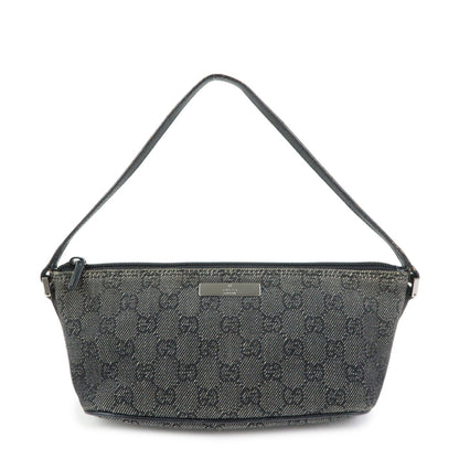 GUCCI Boat Bag GG Canvas Leather Accessory Pouch Black 07198