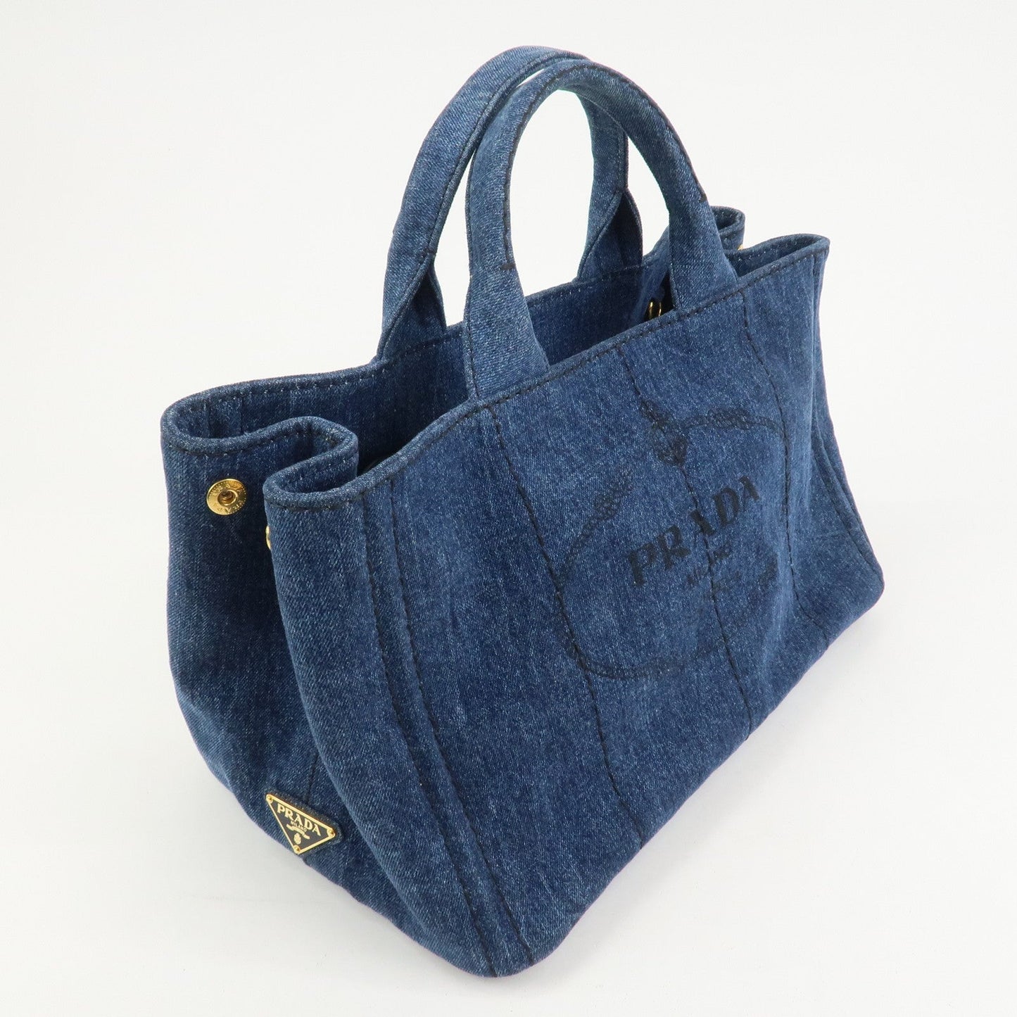 PRADA Denim Canapa Large 2Way Bag Tote Bag Shoulder Bag Navy B1872B