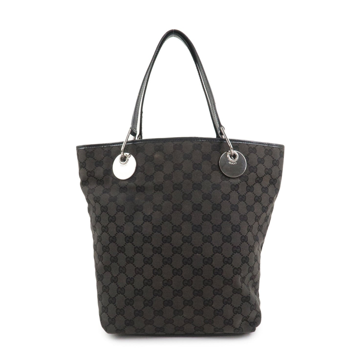 GUCCI GG Monogram Canvas Leather Tote Bag Hand Bag Black 120836