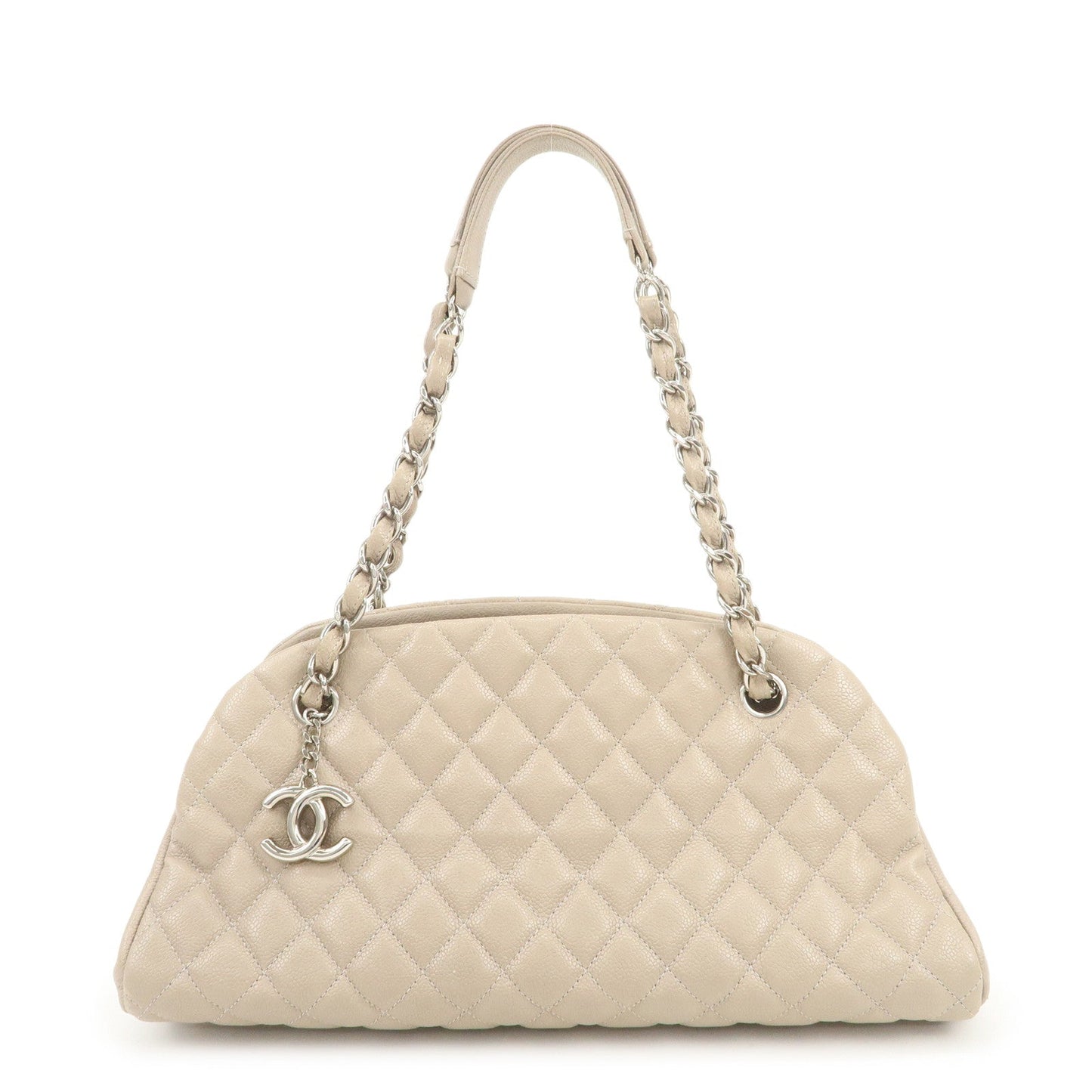 CHANEL Mademoiselle Caviarskin Shoulder Bag Hand Bag Greige Silver